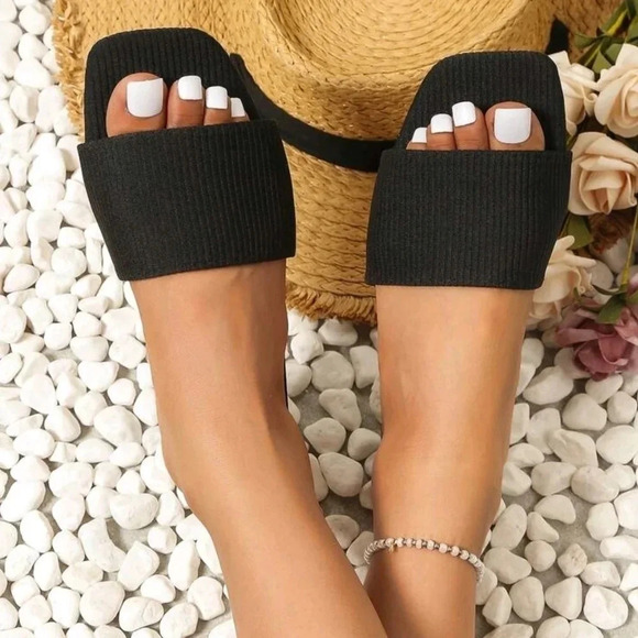 Women Minimalist Single Band Slide Sandals, Fabric Elegant Sandals - Picture 5 of 7